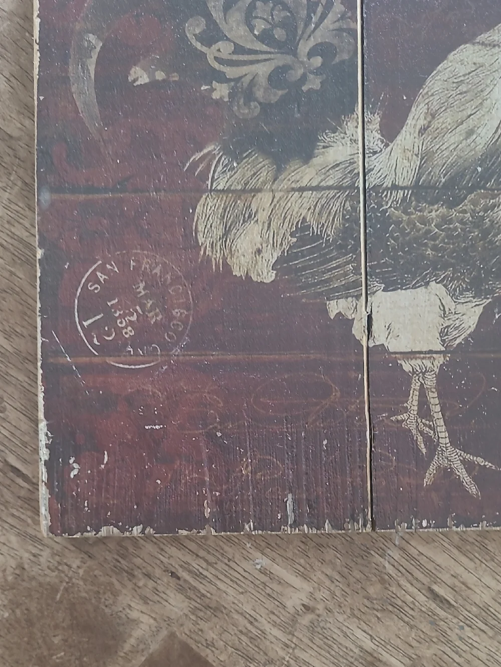 Vintage Rustic Rooster Wall Art, Primitive, On Wood With Metal Hanger